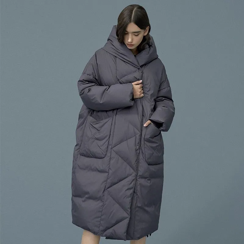 S- 7XL Winter Oversize Warm Duck Down Coat Female X-Long Down Warm Jacket Hooded Cocoon Style