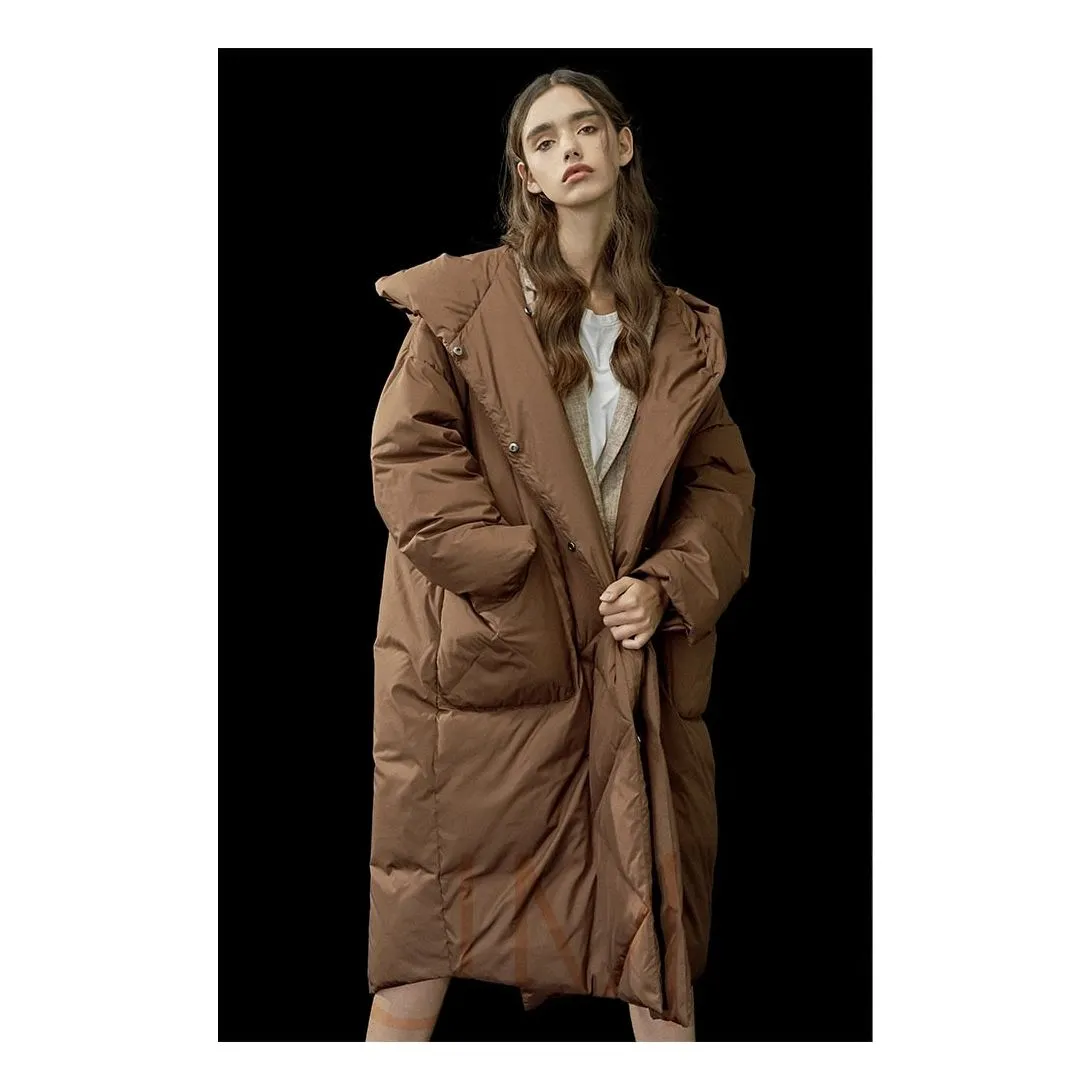 S- 7XL Winter Oversize Warm Duck Down Coat Female X-Long Down Warm Jacket Hooded Cocoon Style