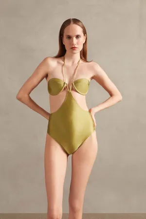 Seashell Solid Cut-Out Swimsuit