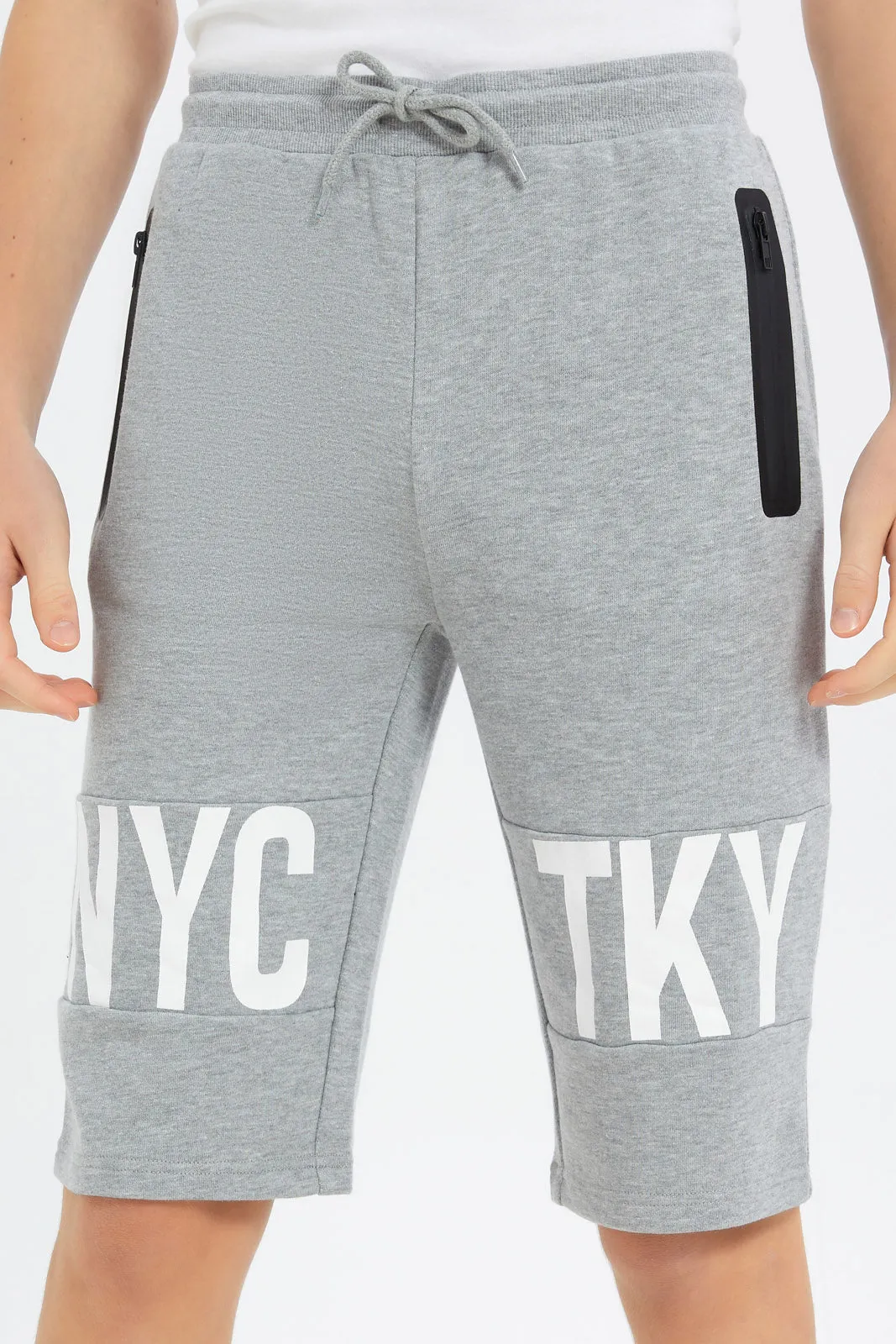 Senior Boys Grey NYC Print Active Short