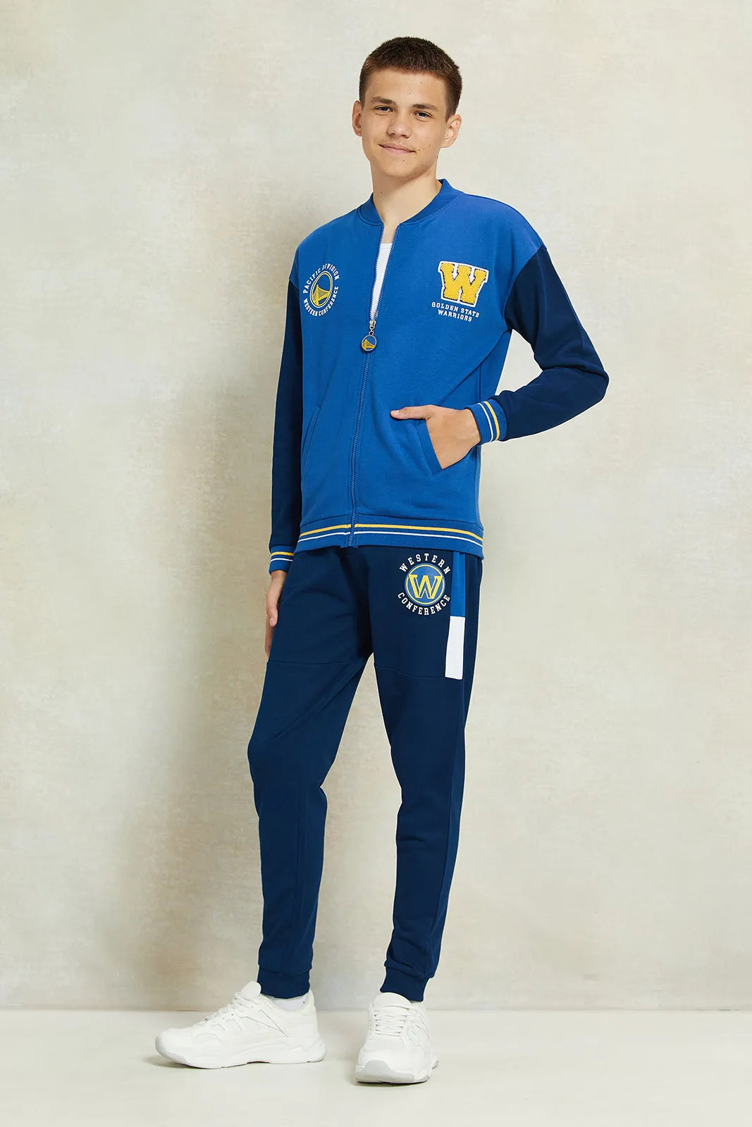 Senior Boys Navy Printed Active Pants