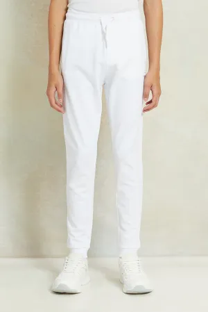 Senior Boys White Basic Active Pants