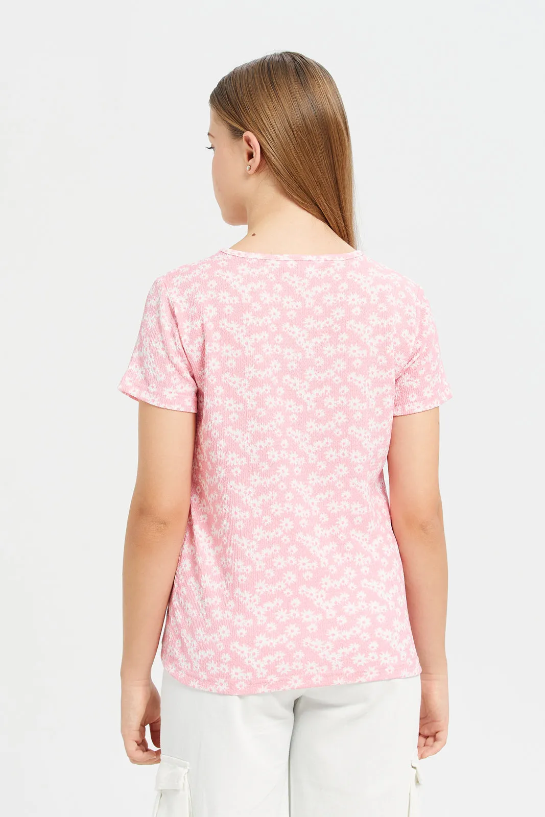 Senior Girls Pink Cut-Out On Neck Top