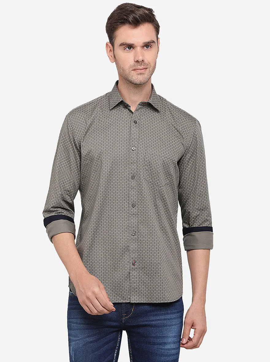 Shadow Grey Printed Slim Fit Semi Casual Shirt | Greenfibre