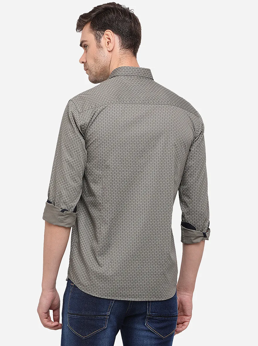 Shadow Grey Printed Slim Fit Semi Casual Shirt | Greenfibre