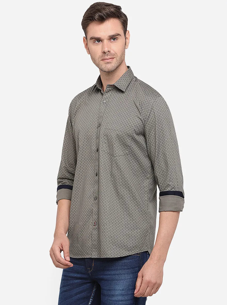 Shadow Grey Printed Slim Fit Semi Casual Shirt | Greenfibre