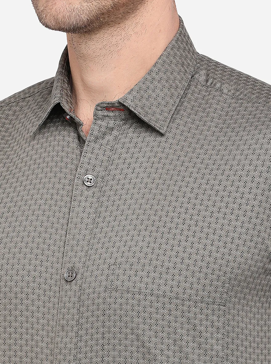 Shadow Grey Printed Slim Fit Semi Casual Shirt | Greenfibre