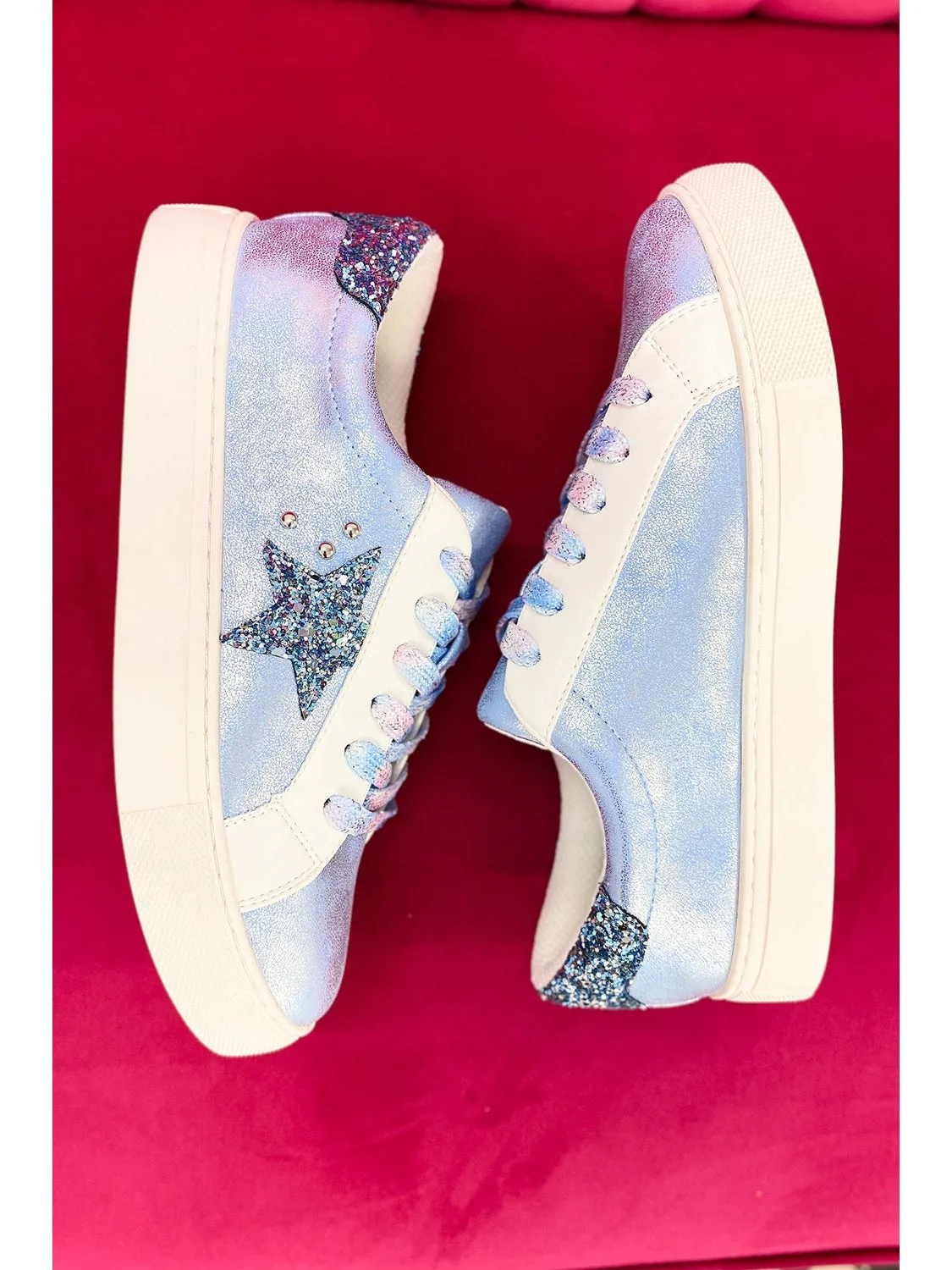 Silvery Star Sequin Patchwork Criss Cross Lace Up Sneakers