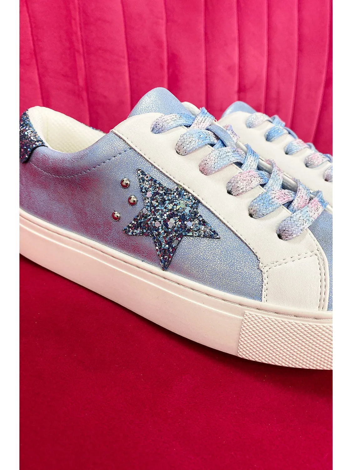 Silvery Star Sequin Patchwork Criss Cross Lace Up Sneakers