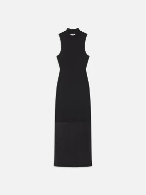 Sleeveless Mesh Mock Neck Dress -- Black