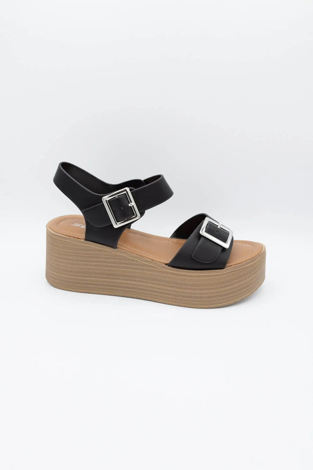 Soda Dorina Buckle Platform Sandals for Women in Black | DORINA-S BLACK