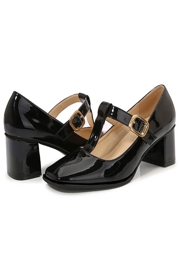 Square Toe Mary Jane Block Heel Retro High Heels