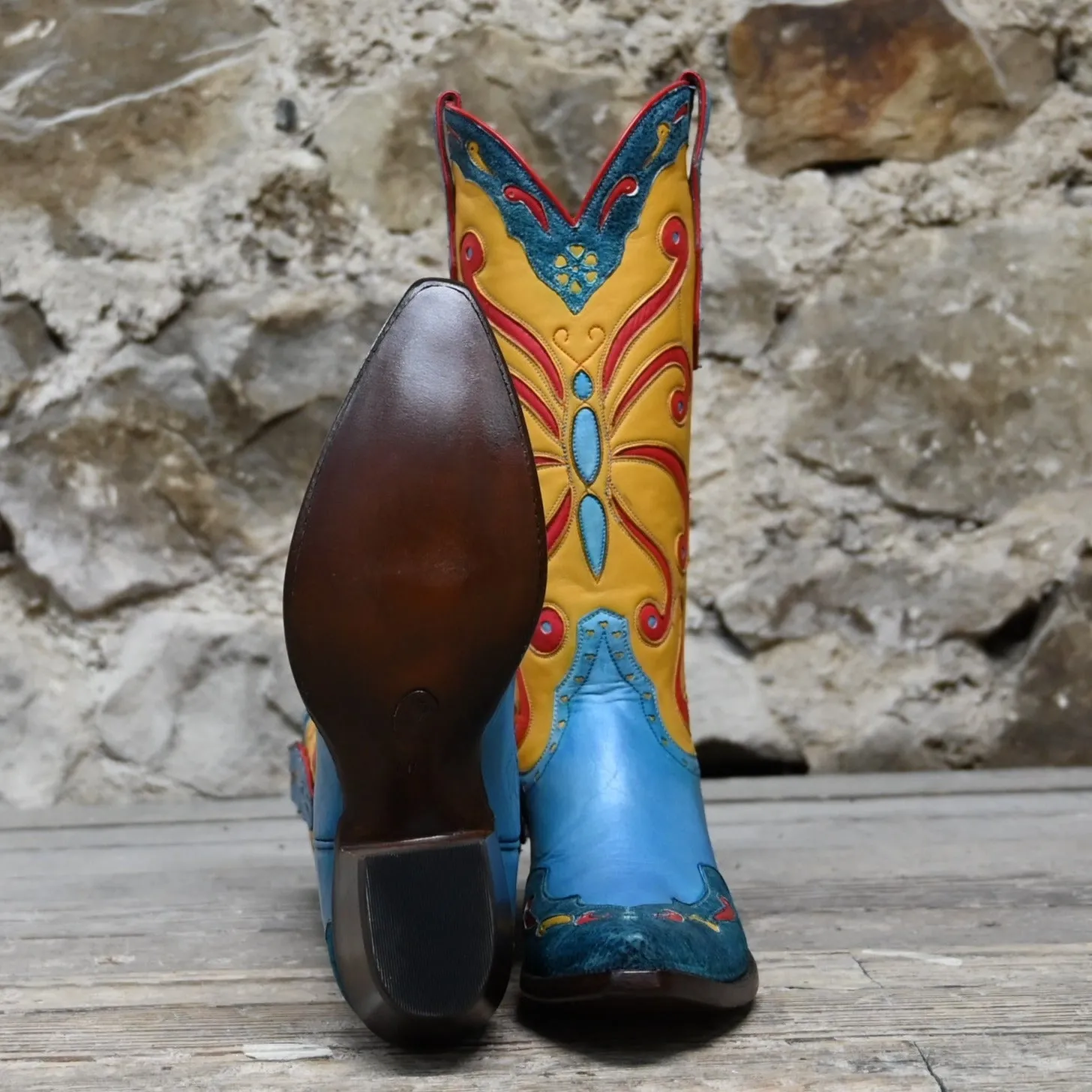 Stallion Ladies Deco Butterfly Boot W/Banana Glove Calf Inlays Foxing and Wingtip.