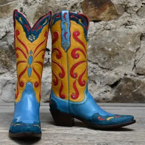 Stallion Ladies Deco Butterfly Boot W/Banana Glove Calf Inlays Foxing and Wingtip.