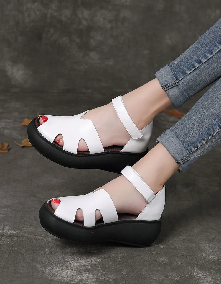 Summer Cut-ou Fish-toe Retro Wedge Sandals