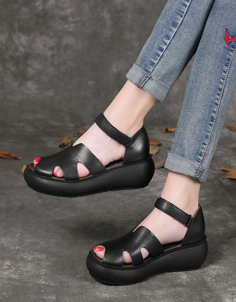 Summer Cut-ou Fish-toe Retro Wedge Sandals