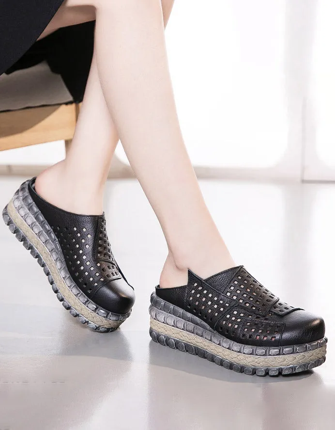 Summer Retro Hollow Platform Slippers