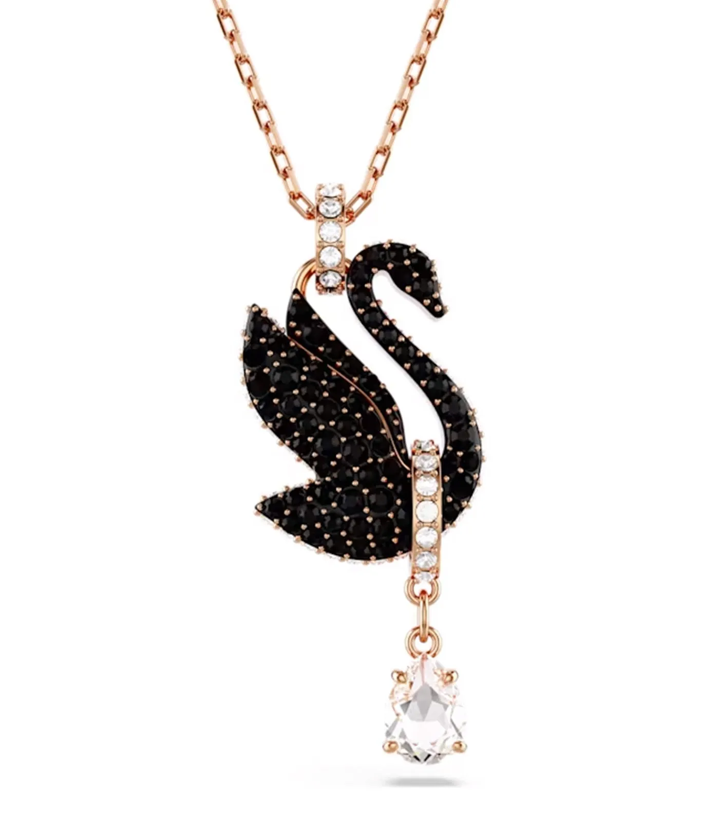 Swan Pendant Black Rose Gold-Tone Plated