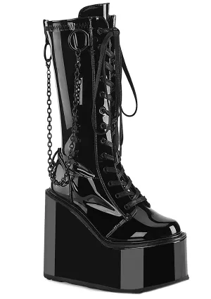 SWING 150 Dark Age Patent Black Platform Boots