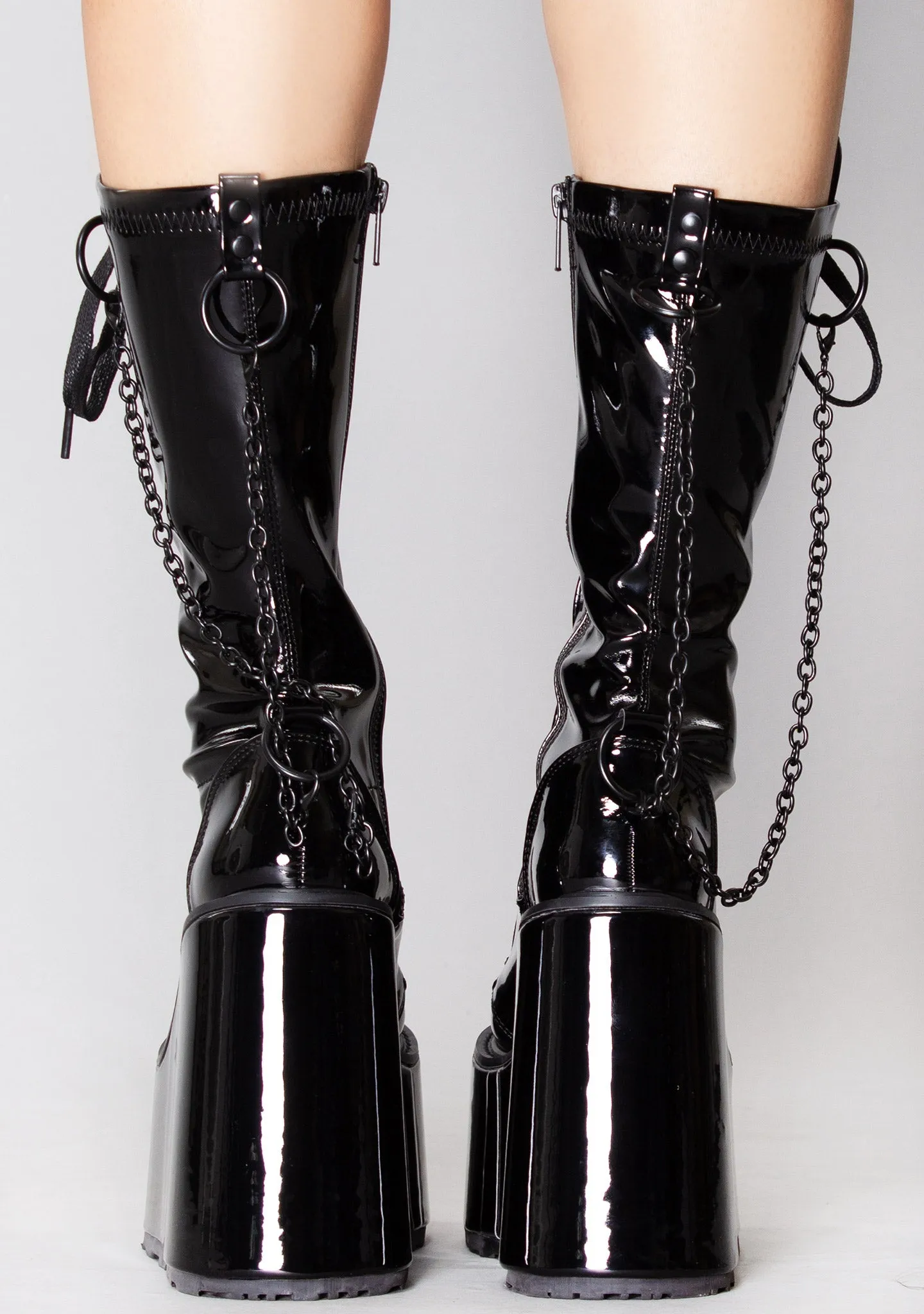 SWING 150 Dark Age Patent Black Platform Boots