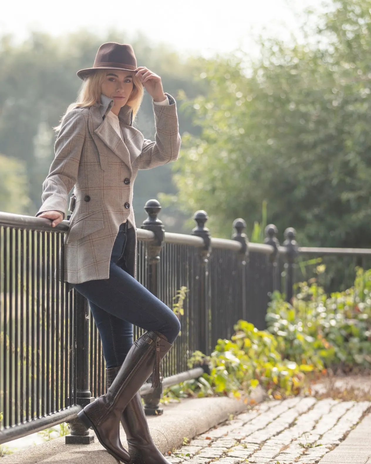 Tall Spanish Riding Boots Mock Croc Leather - Brown