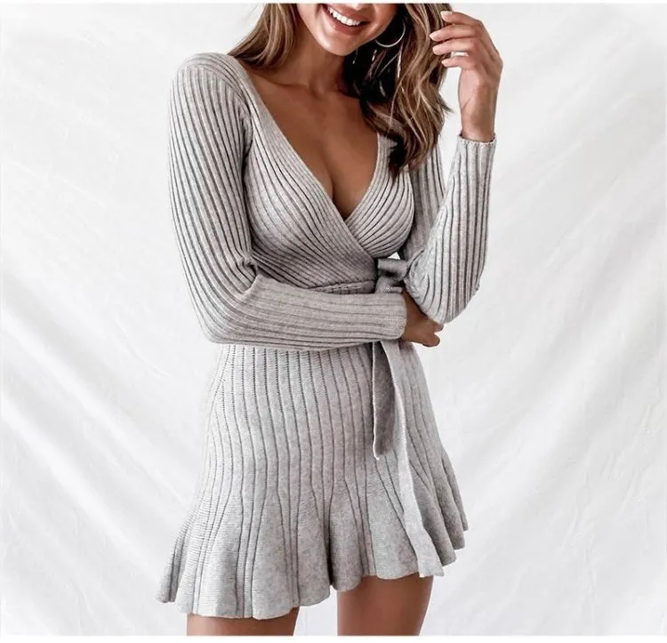 V-Neck Knitted Dress