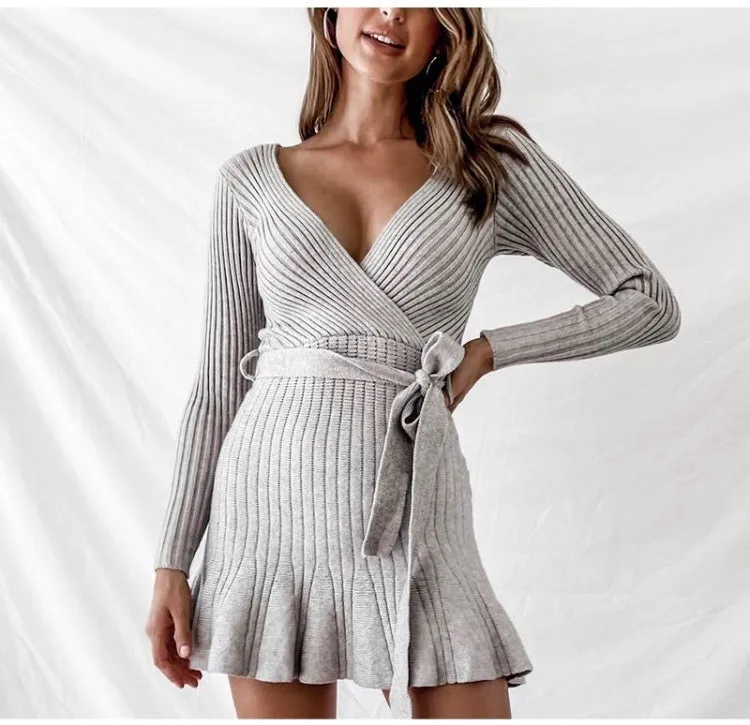 V-Neck Knitted Dress