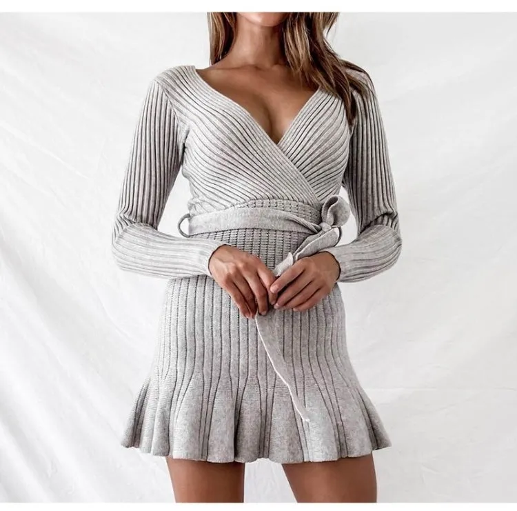 V-Neck Knitted Dress