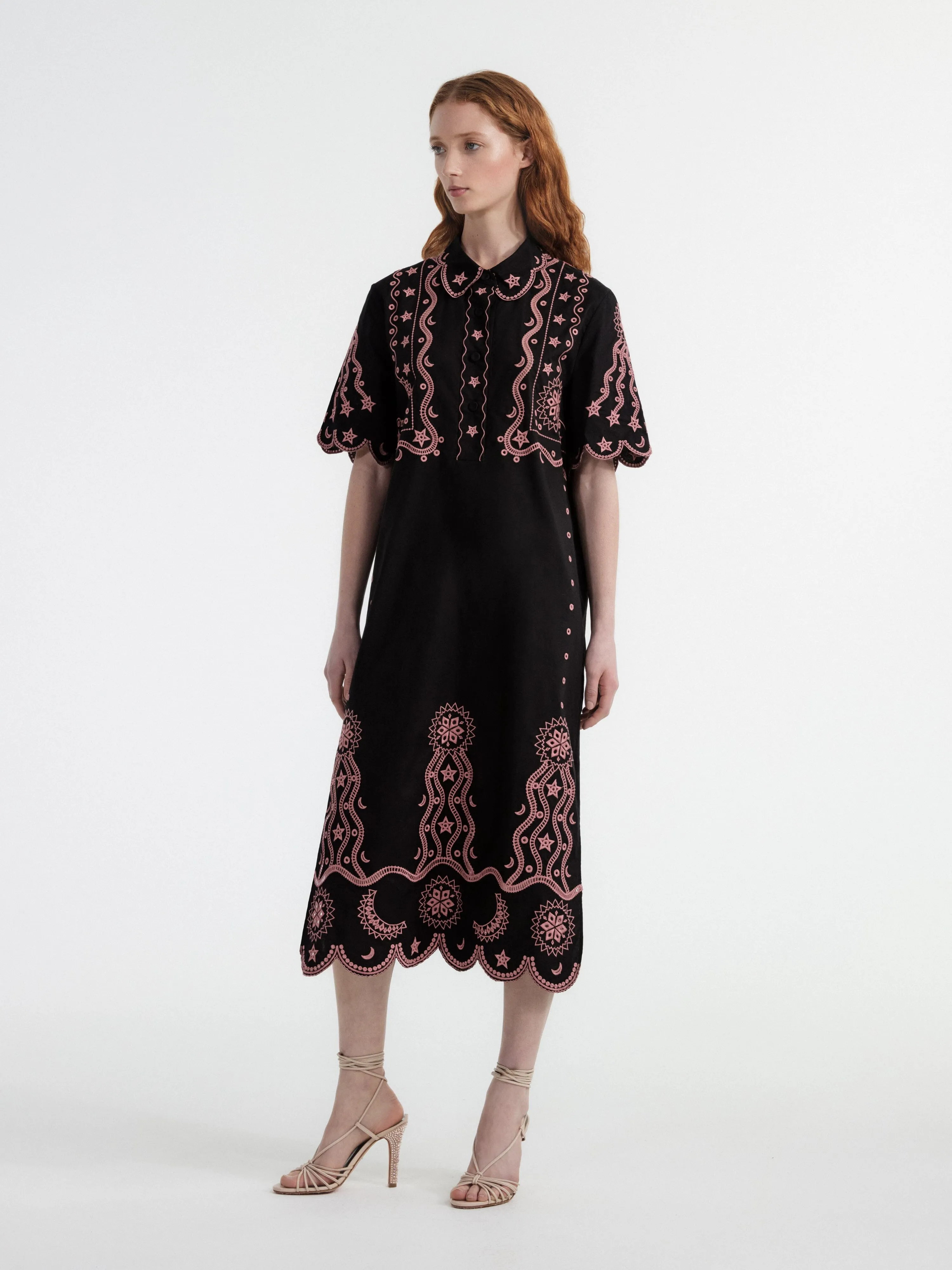 Venyx Dree Cotton Broderie-Anglaise Dress in Black