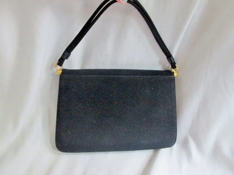 Vtg MAYER NEW YORK  Suede leather satchel clutch bag purse BLACK SWAN GOLD DUCK