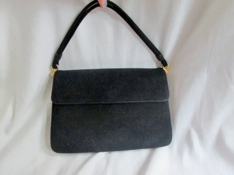 Vtg MAYER NEW YORK  Suede leather satchel clutch bag purse BLACK SWAN GOLD DUCK