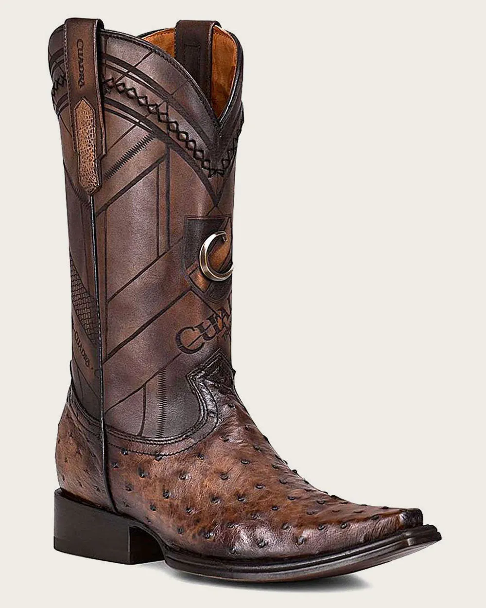 Western dark brown ostrich boot