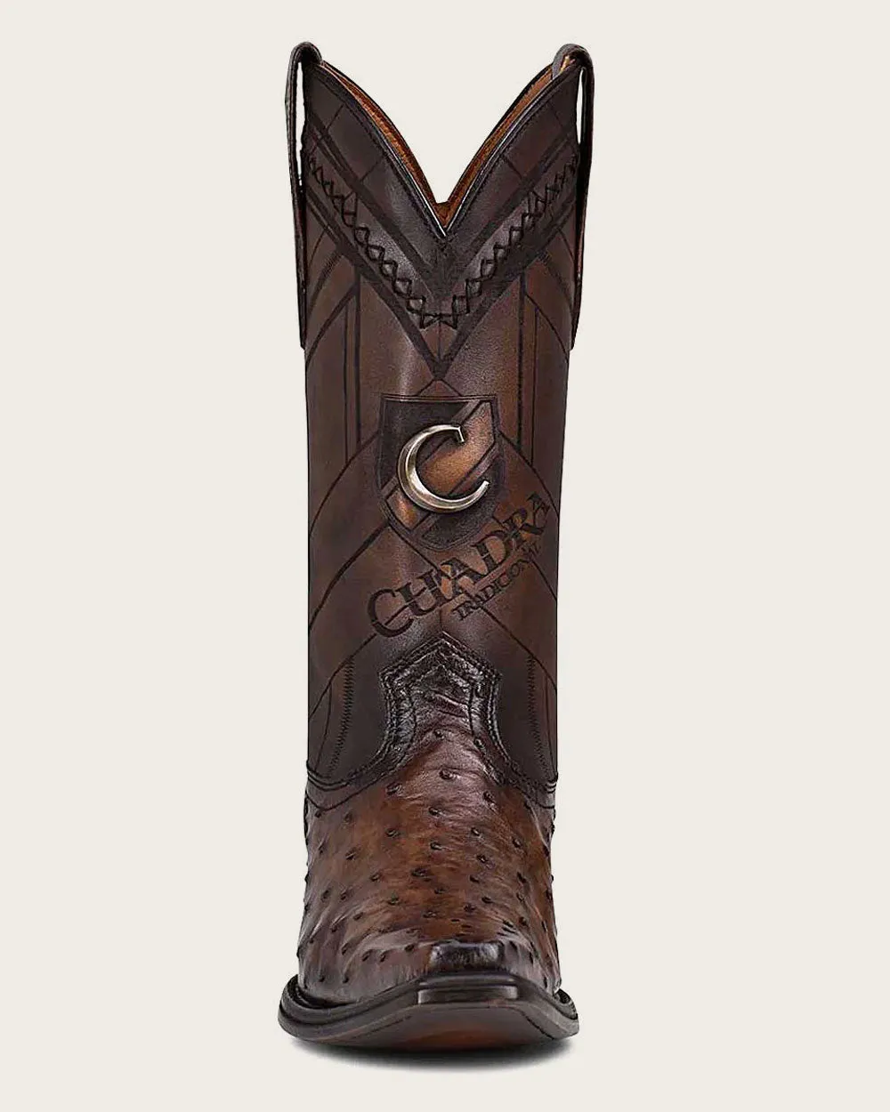 Western dark brown ostrich boot