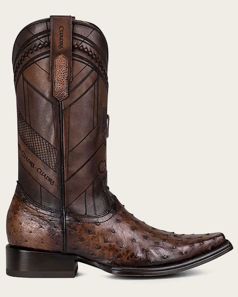 Western dark brown ostrich boot