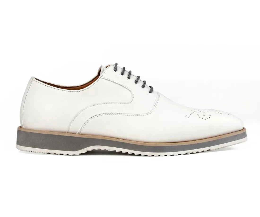 White Men's Fashion Design Foam Sole Lace-Up Leather Shoes Style No-GIDEON