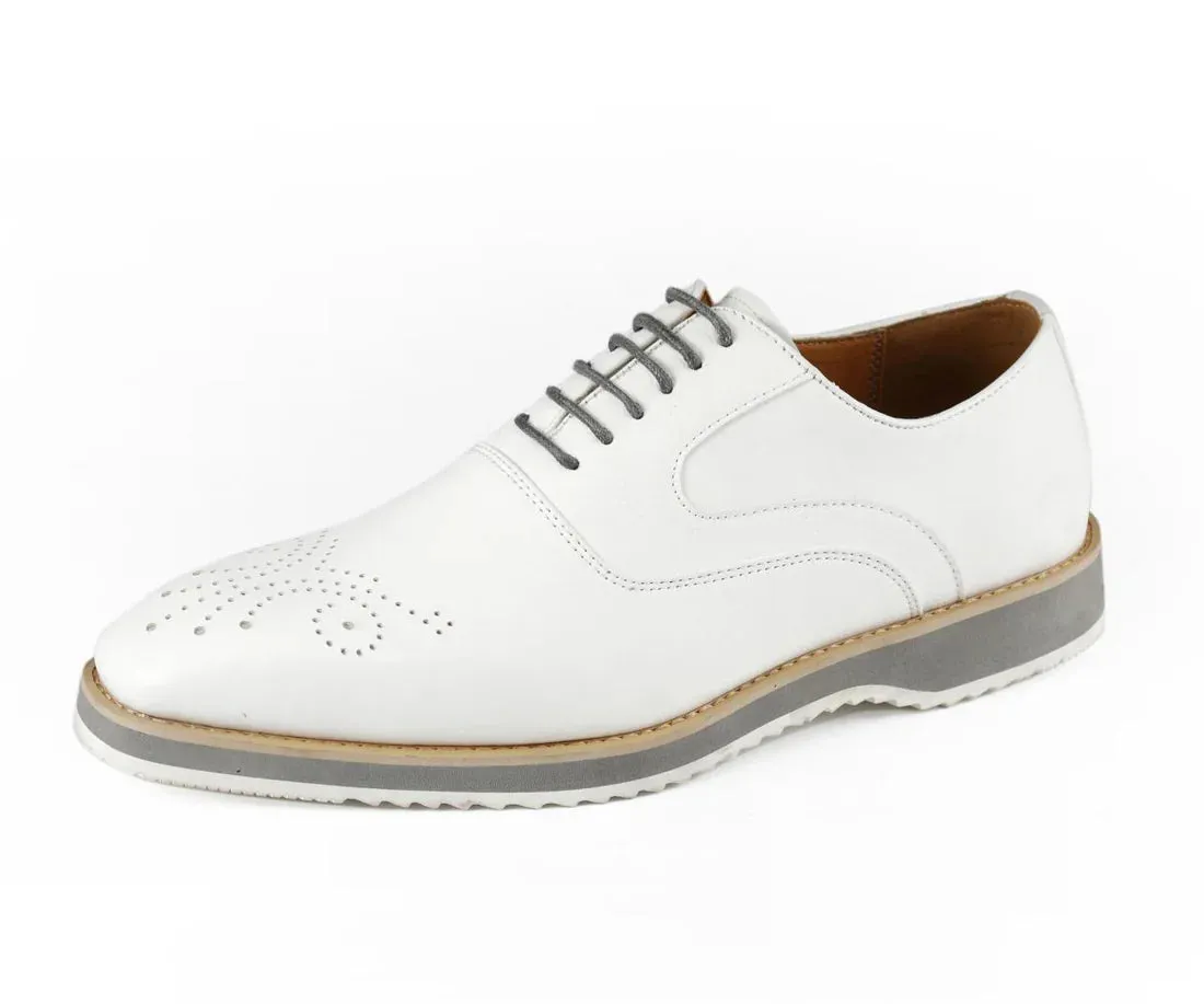 White Men's Fashion Design Foam Sole Lace-Up Leather Shoes Style No-GIDEON