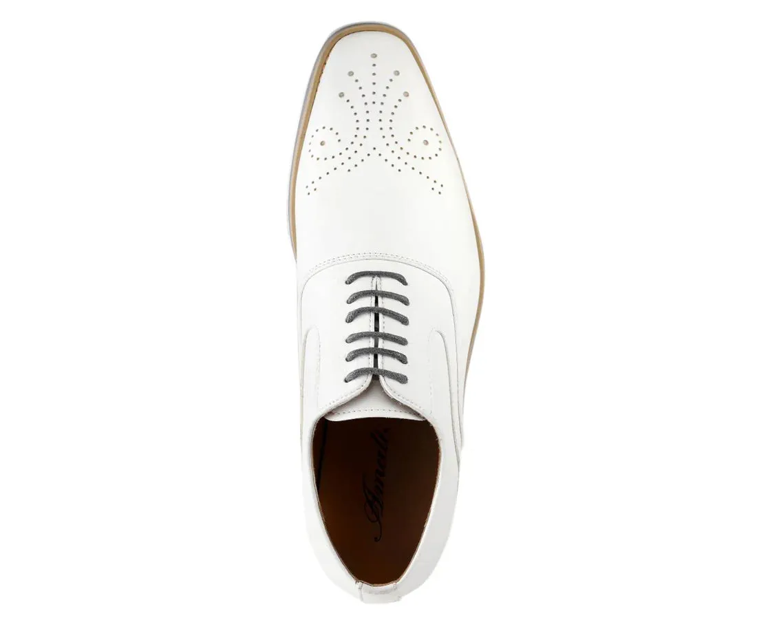 White Men's Fashion Design Foam Sole Lace-Up Leather Shoes Style No-GIDEON