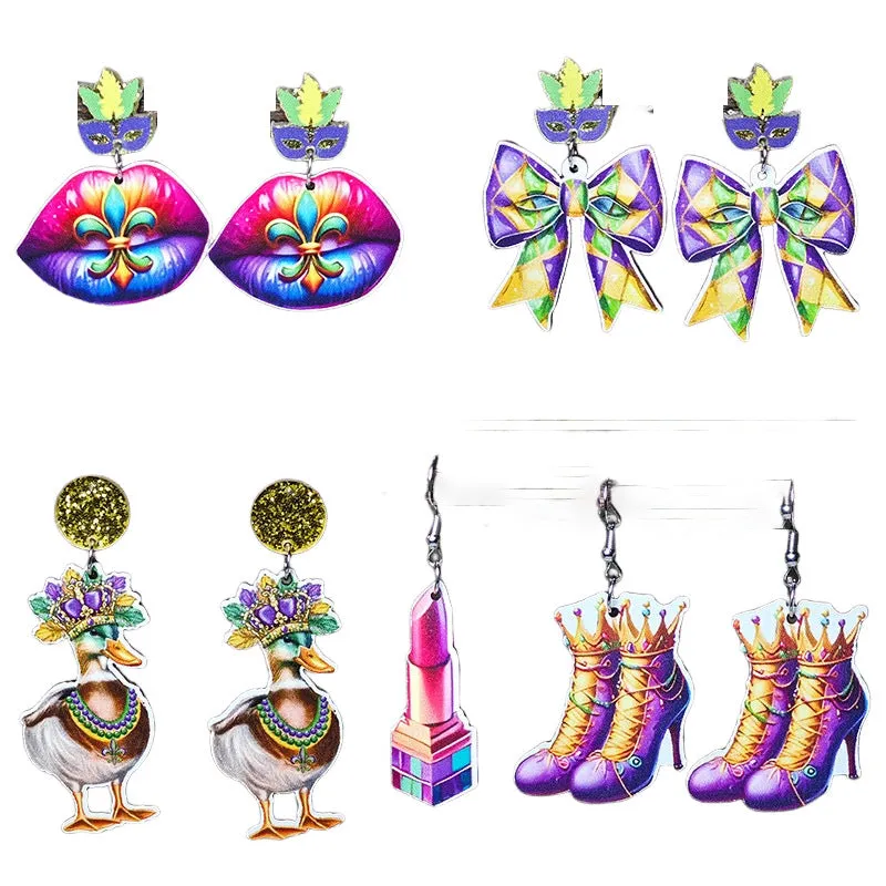 Wholesale Carnival Mask Crown Duck Boots Lipstick Atmosphere Earrings