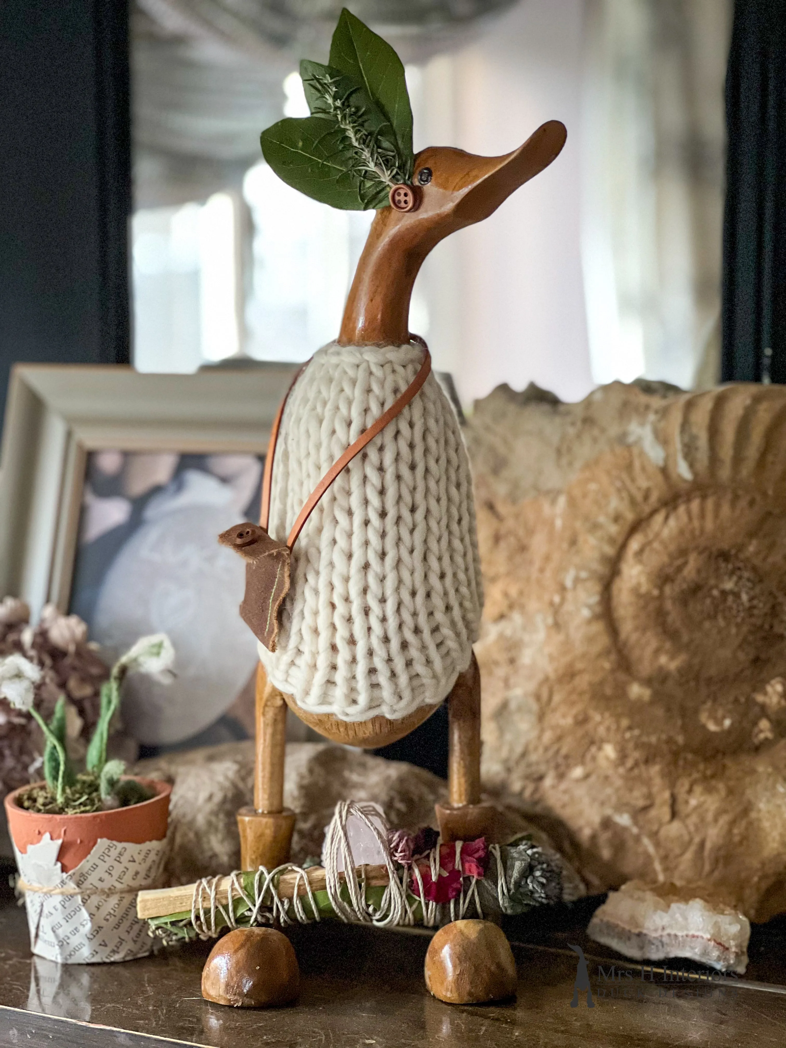 Willow - Decorated Wooden Duck in Boots by Mrs H the Duck Lady