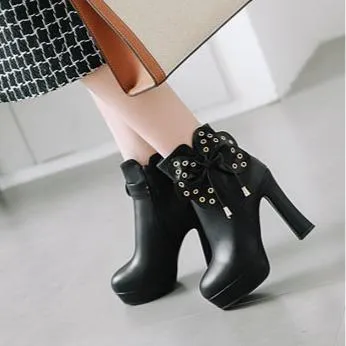 Women fringe butterfly bowknot studded platform high heel boots