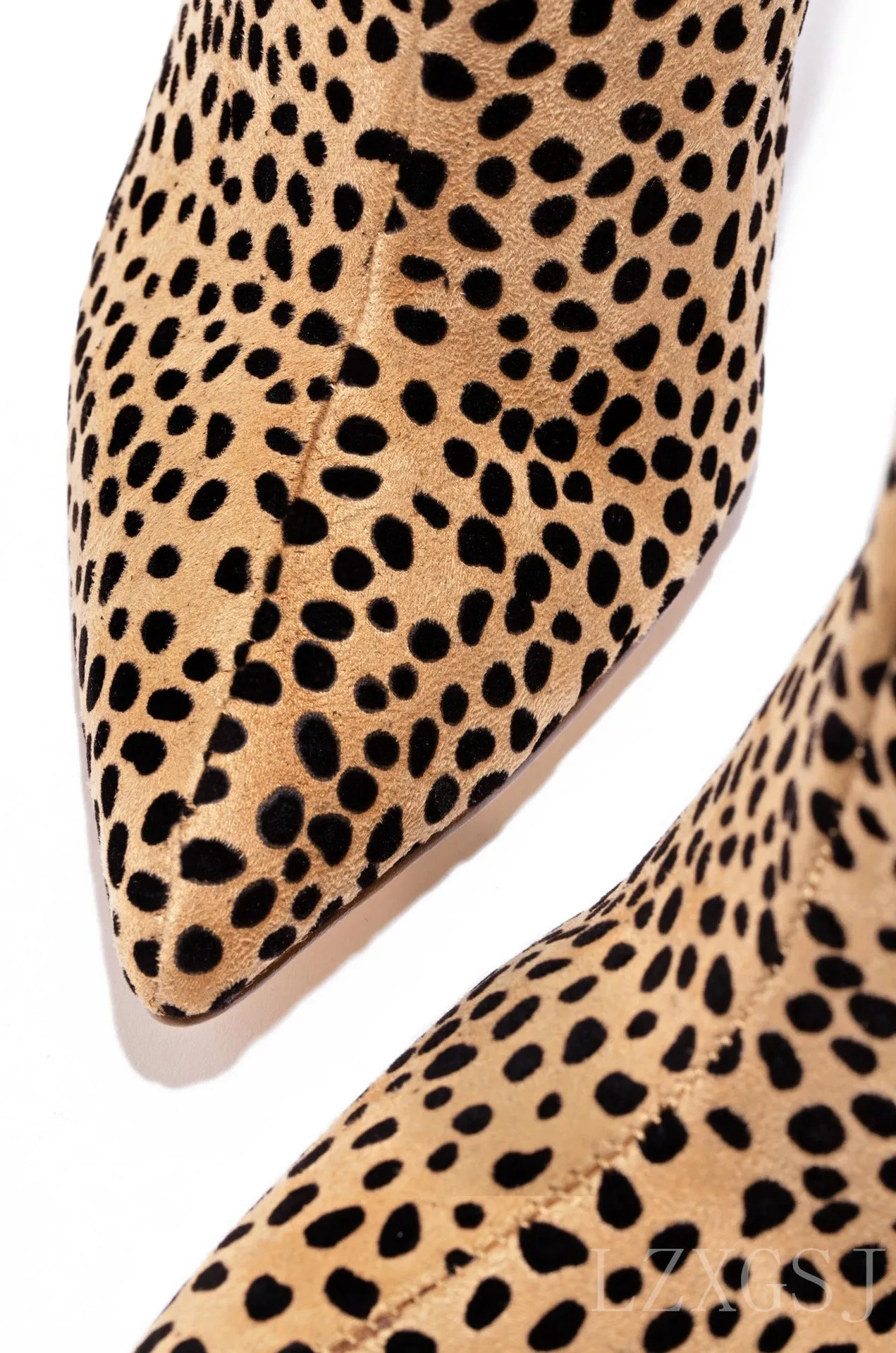 Women knee high pointed toe stiletto side zipper leopard print boots