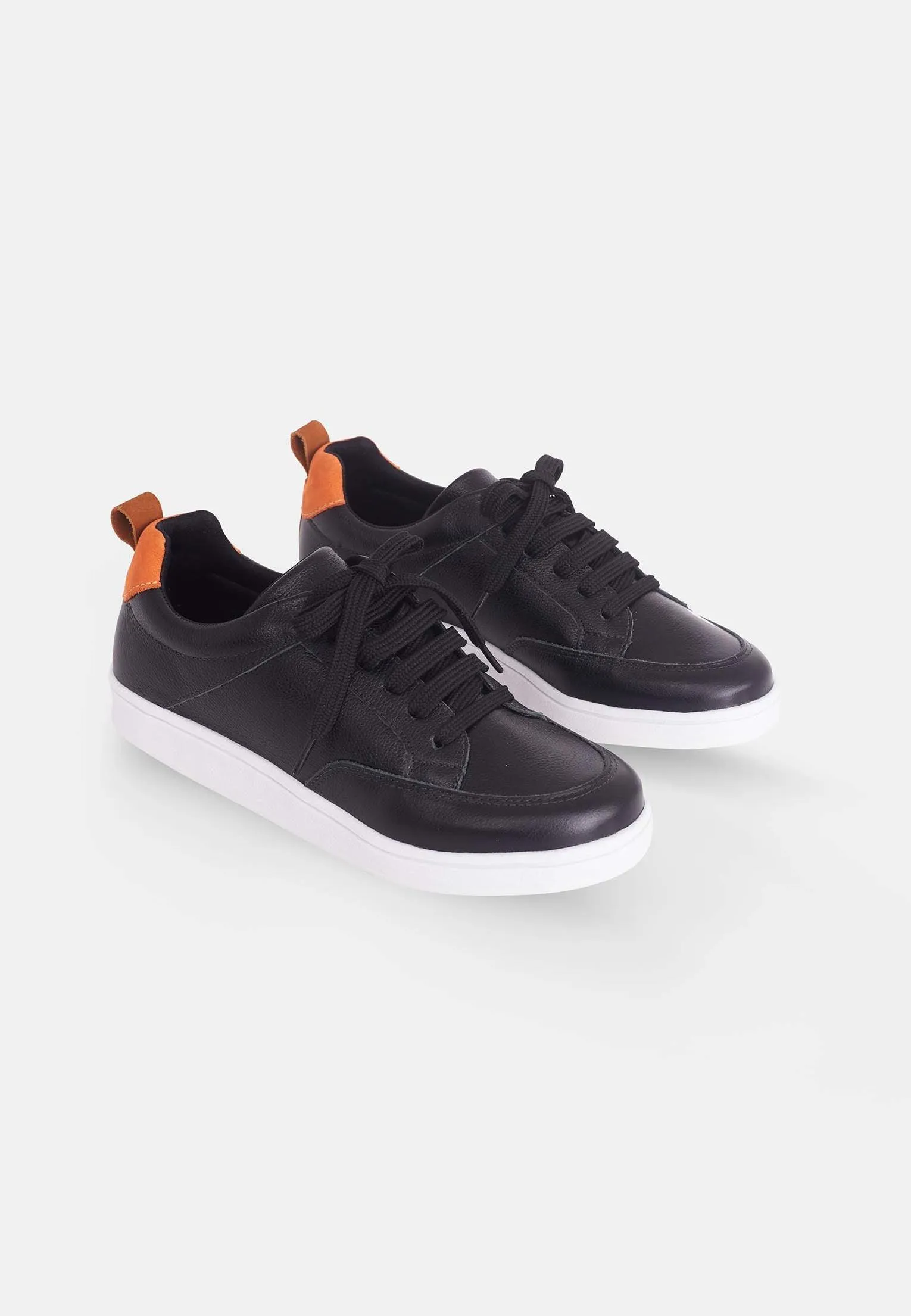 Women's Black Leather Streetwear Sneakers