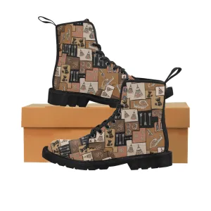 Women's Earthy Blocks Tribal Print Canvas Boots