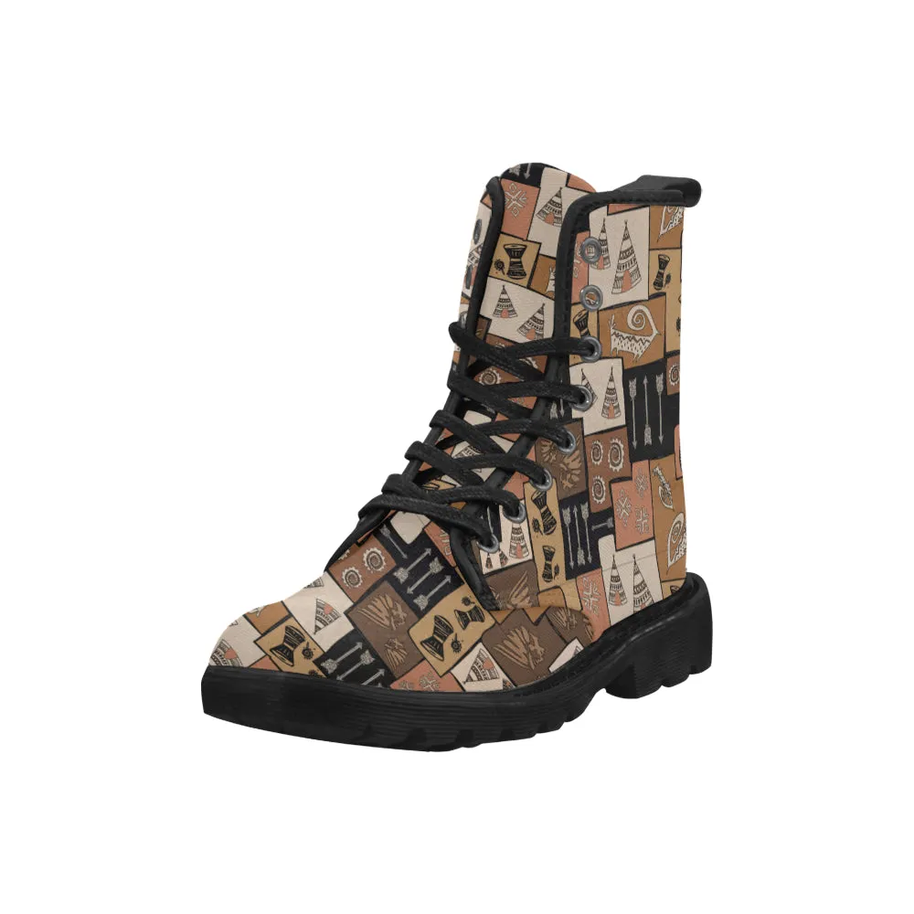 Women's Earthy Blocks Tribal Print Canvas Boots