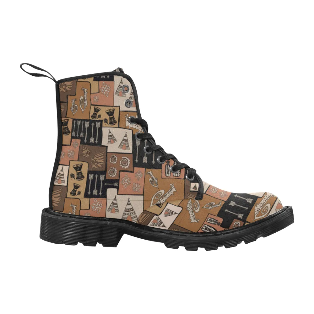 Women's Earthy Blocks Tribal Print Canvas Boots