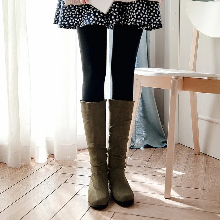 Women's Folds Wedge Heel Knee High Boots