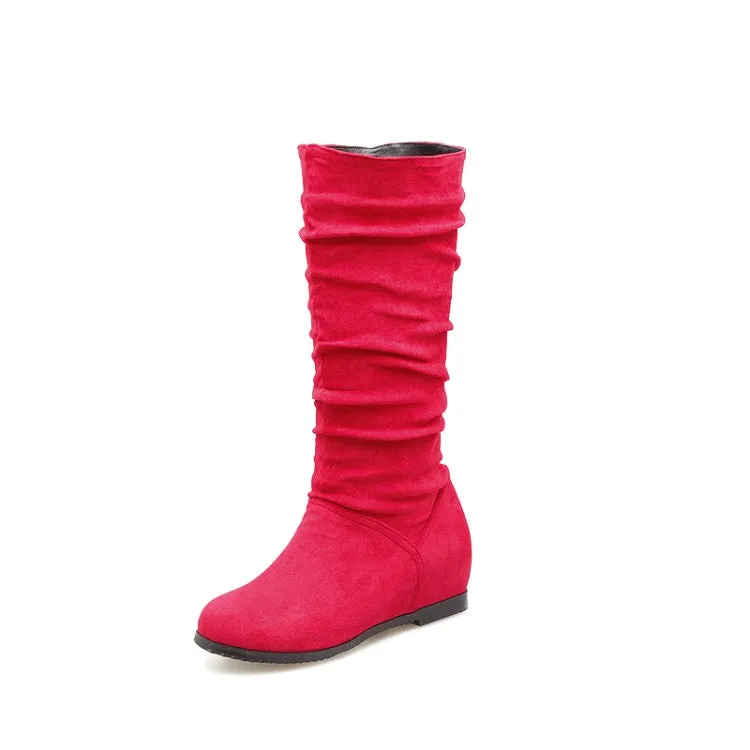 Women's Folds Wedge Heel Knee High Boots