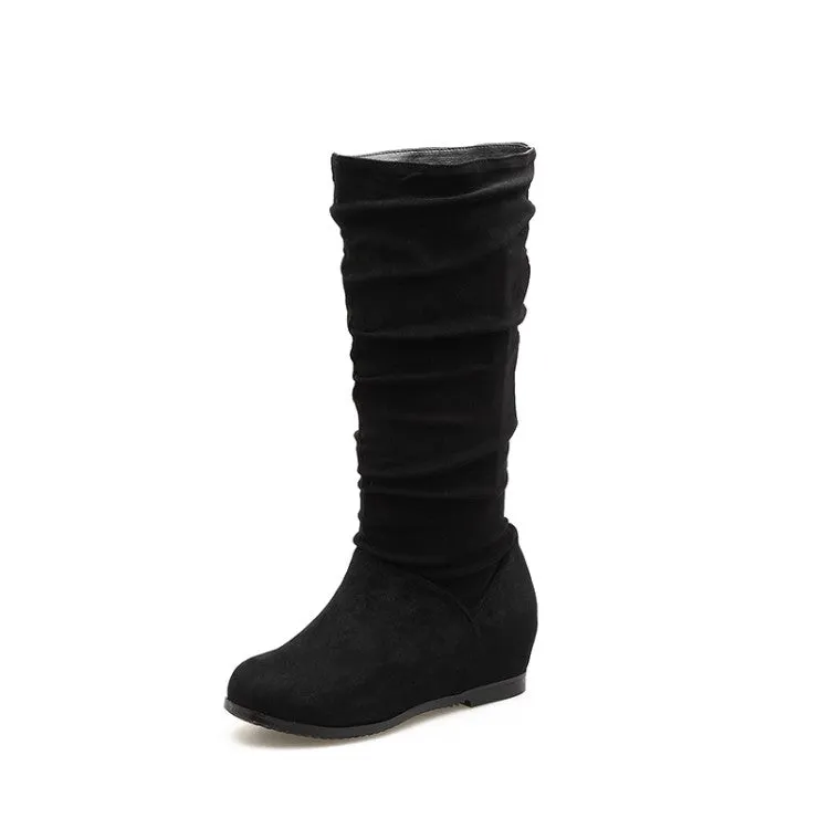 Women's Folds Wedge Heel Knee High Boots