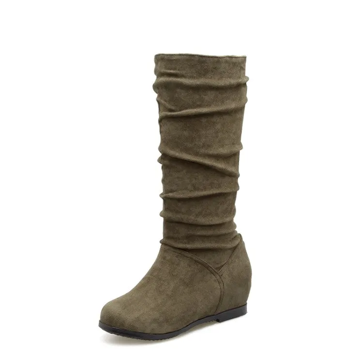 Women's Folds Wedge Heel Knee High Boots