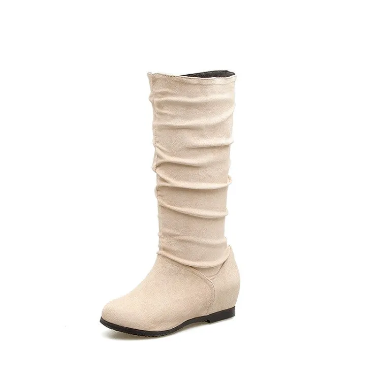 Women's Folds Wedge Heel Knee High Boots